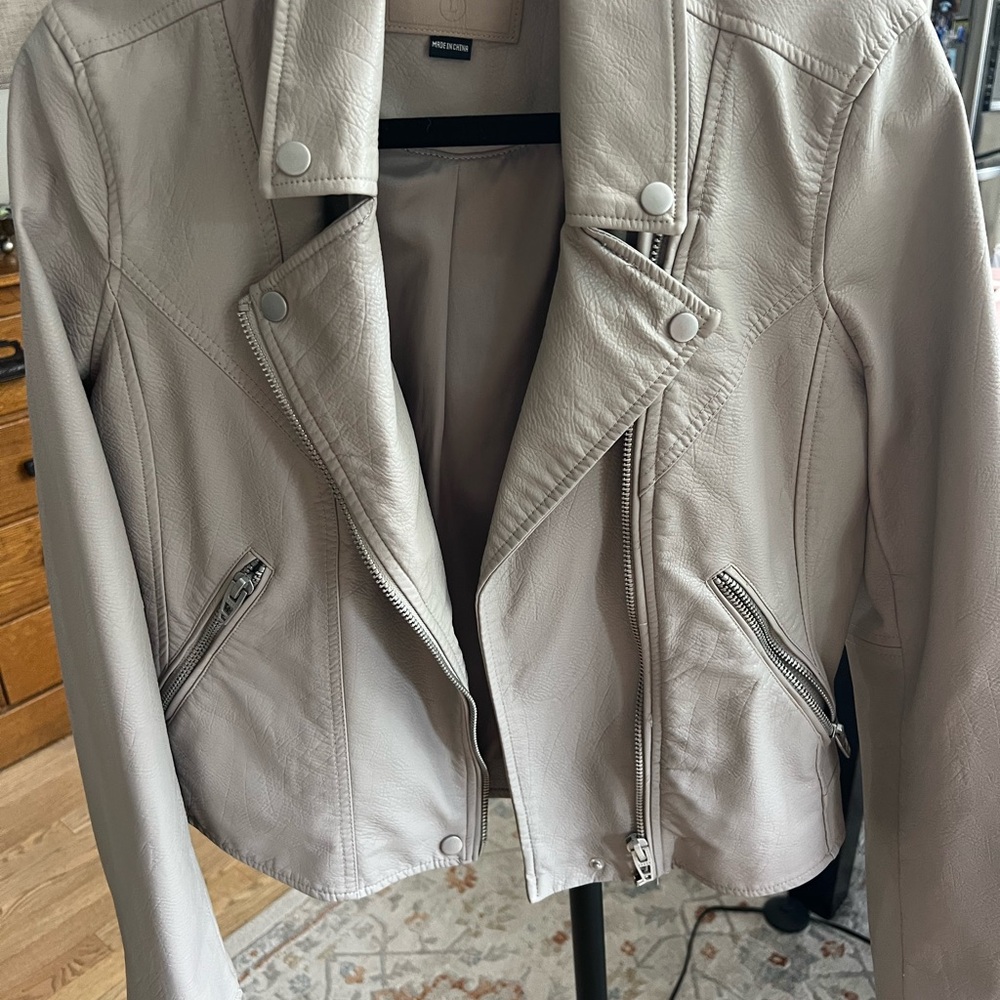 Blank NYC Light Beige Leather Moto Jacket